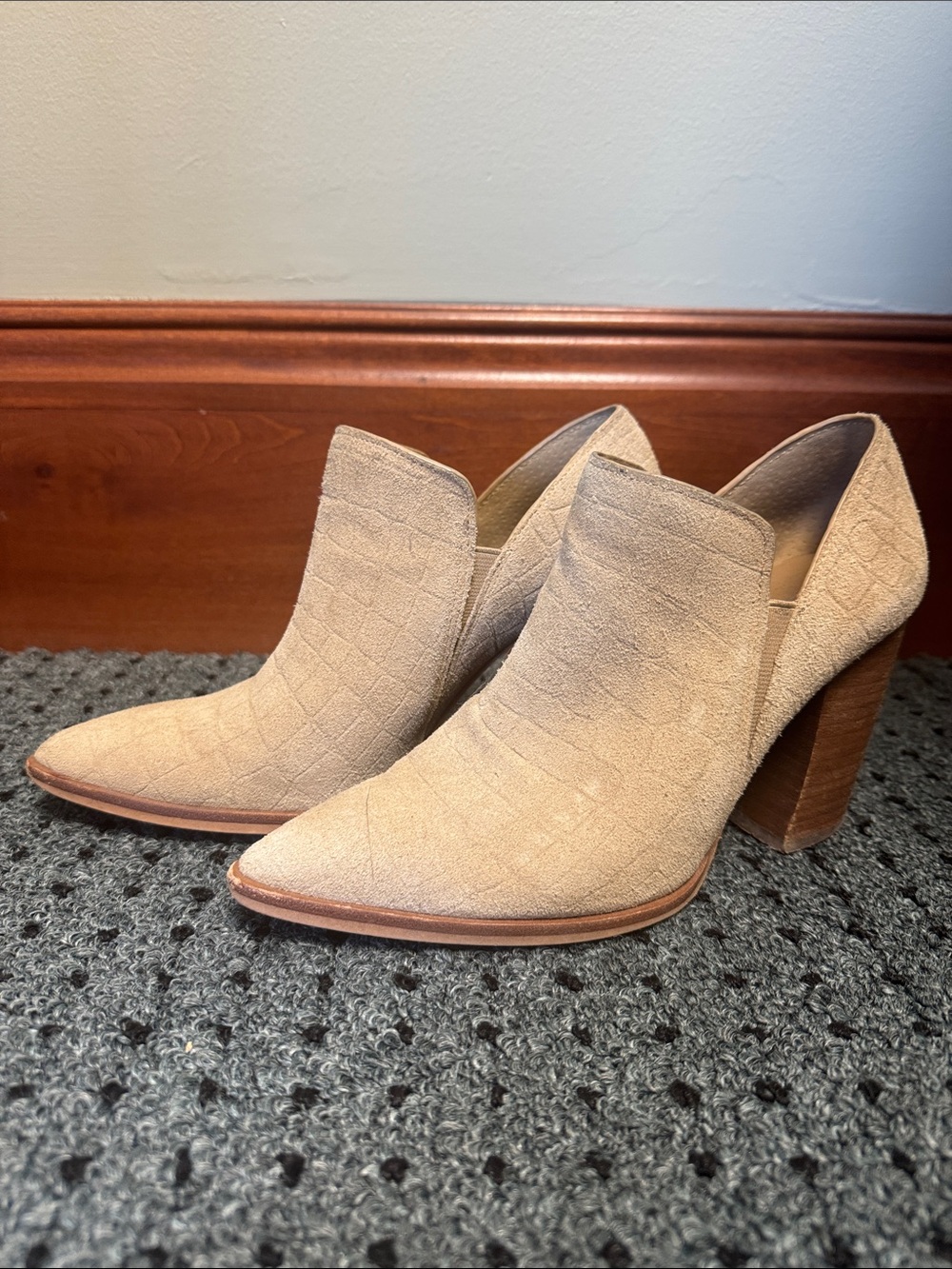 Women's Vince Camino Tan Suede Pointed-Heel Booties
